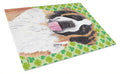 Saint Bernard St. Patrick's Day Shamrock Portrait Cutting Board Tempered Glass Kitchen Cutting Surface, Heat Resistant Chopping, Non-Slip Feet, Food Prep & Serving