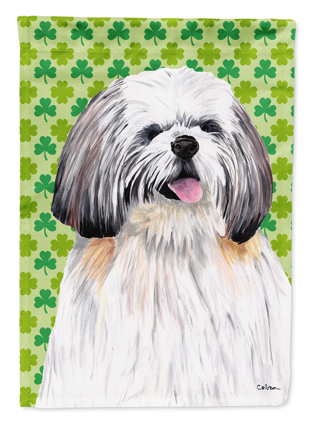 Shih Tzu St. Patrick's Day Shamrock Portrait House Flag 28x40 Porch Sleeve Pole Decorative Outside Yard Banner Artwork Wall Hanging, Polyester