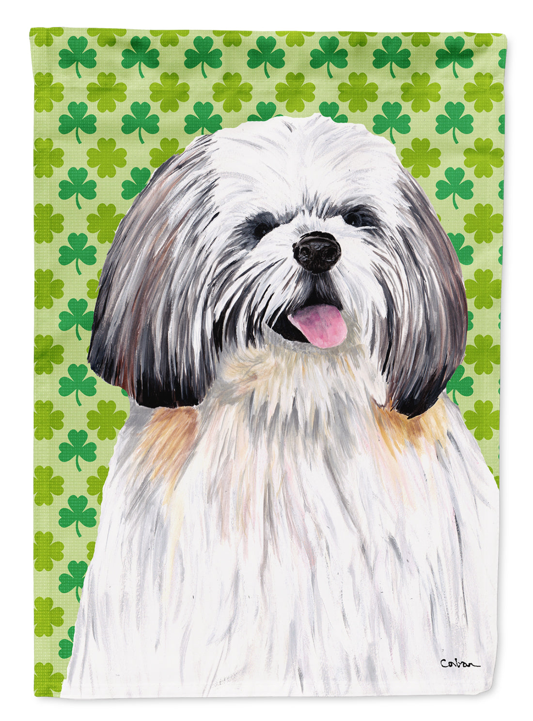 Shih Tzu St. Patrick's Day Shamrock Portrait House Flag 28x40 Porch Sleeve Pole Decorative Outside Yard Banner Artwork Wall Hanging, Polyester