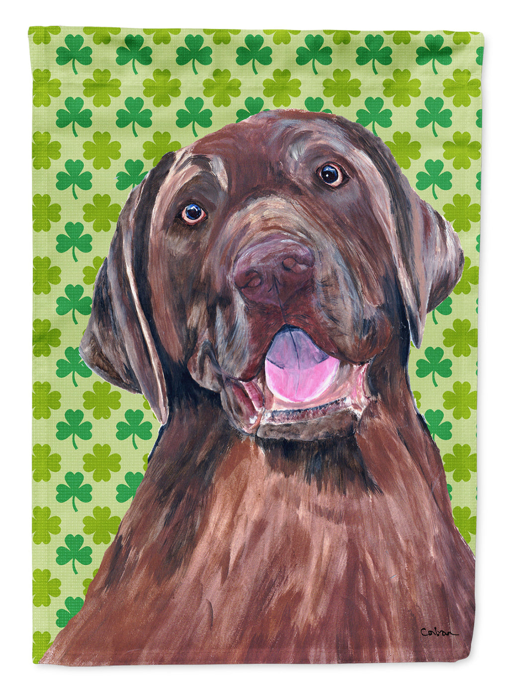 Labrador Chocolate St. Patrick's Day Shamrock Portrait House Flag 28x40 Porch Sleeve Pole Decorative Outside Yard Banner Artwork Wall Hanging, Polyester