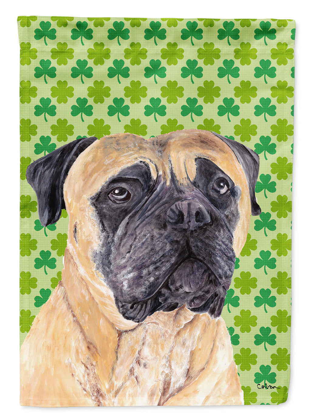 Mastiff St. Patrick's Day Shamrock Portrait House Flag 28x40 Porch Sleeve Pole Decorative Outside Yard Banner Artwork Wall Hanging, Polyester