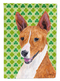 Basenji St. Patrick's Day Shamrock Portrait House Flag 28x40 Porch Sleeve Pole Decorative Outside Yard Banner Artwork Wall Hanging, Polyester