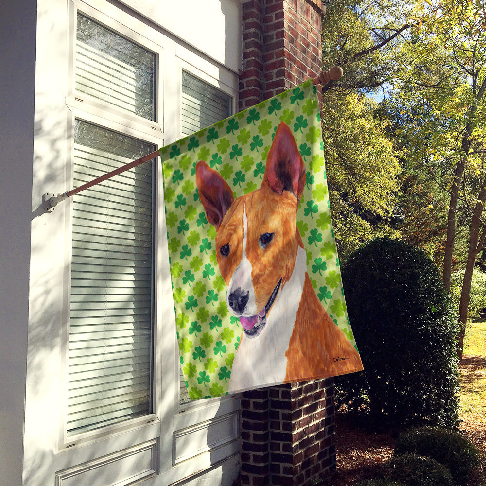 Basenji St. Patrick's Day Shamrock Portrait House Flag 28x40 Porch Sleeve Pole Decorative Outside Yard Banner Artwork Wall Hanging, Polyester