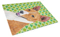 Basenji St. Patrick's Day Shamrock Portrait Cutting Board Tempered Glass Kitchen Cutting Surface, Heat Resistant Chopping, Non-Slip Feet, Food Prep & Serving
