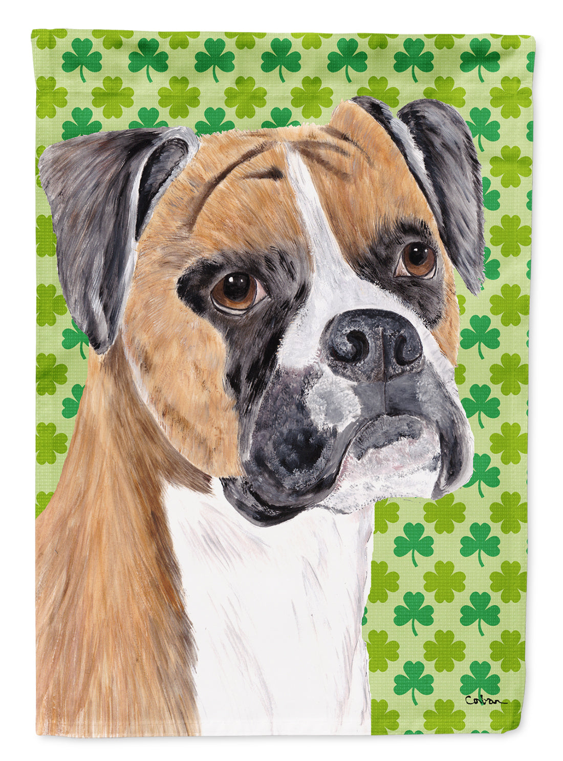 Boxer St. Patrick's Day Shamrock Portrait House Flag 28x40 Porch Sleeve Pole Decorative Outside Yard Banner Artwork Wall Hanging, Polyester