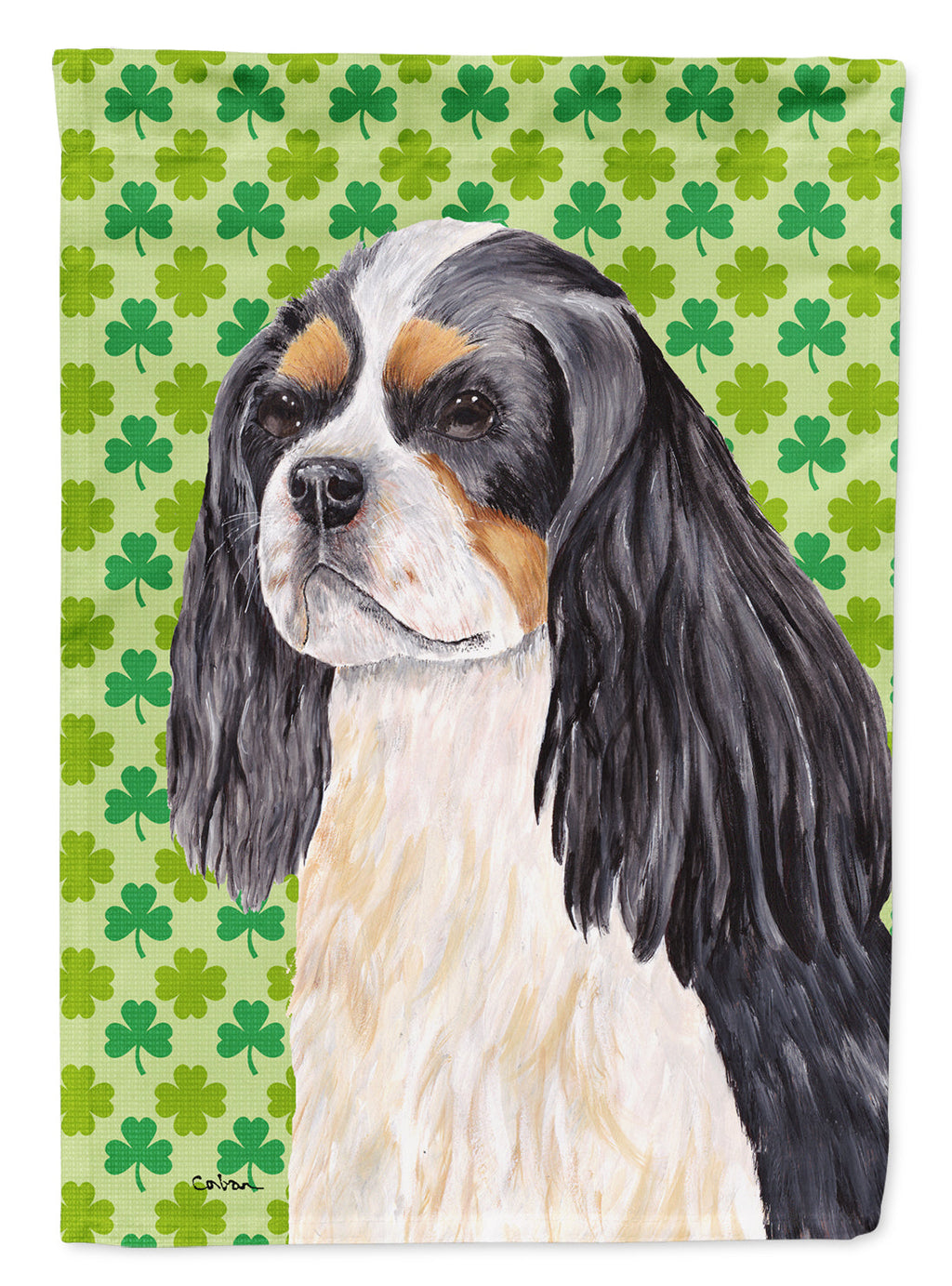 Cavalier Spaniel St. Patrick's Day Shamrock Portrait House Flag 28x40 Porch Sleeve Pole Decorative Outside Yard Banner Artwork Wall Hanging, Polyester