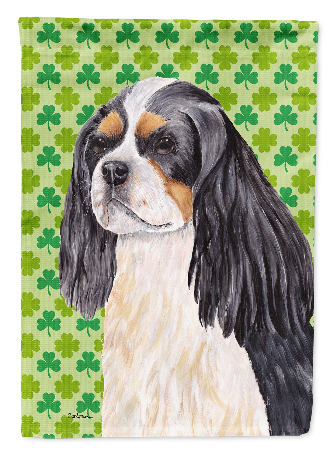Cavalier Spaniel St. Patrick's Day Shamrock Portrait House Flag 28x40 Porch Sleeve Pole Decorative Outside Yard Banner Artwork Wall Hanging, Polyester