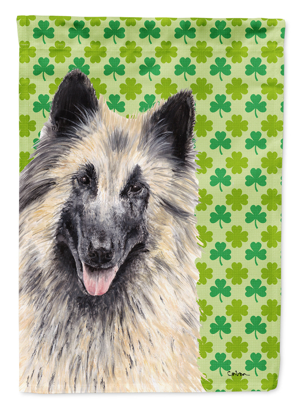Belgian Tervuren St. Patrick's Day Shamrock Portrait House Flag 28x40 Porch Sleeve Pole Decorative Outside Yard Banner Artwork Wall Hanging, Polyester