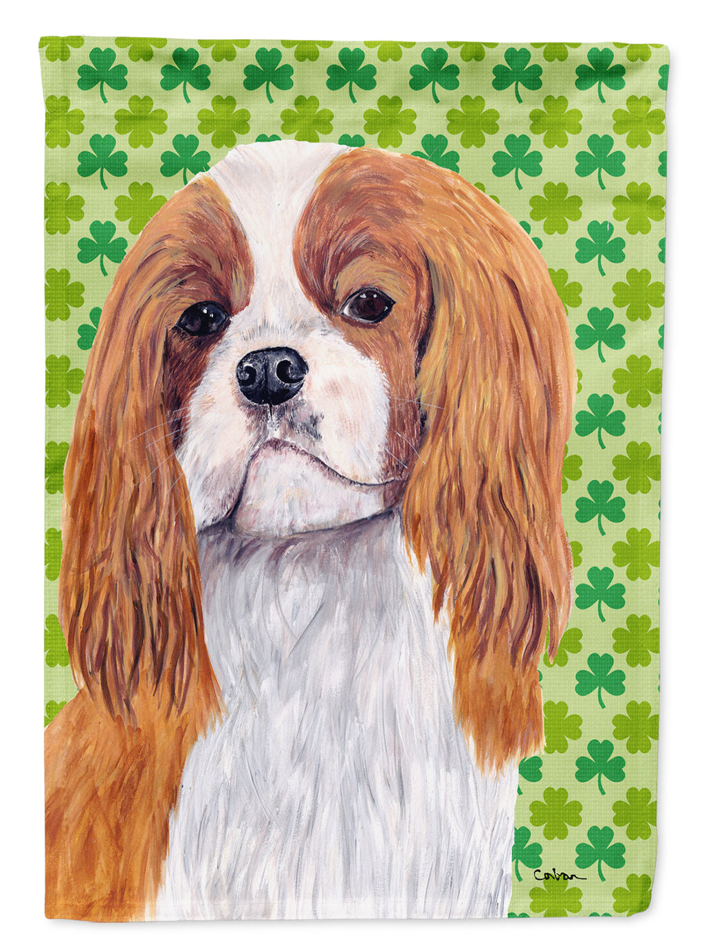 Cavalier Spaniel St. Patrick's Day Shamrock Portrait House Flag 28x40 Porch Sleeve Pole Decorative Outside Yard Banner Artwork Wall Hanging, Polyester
