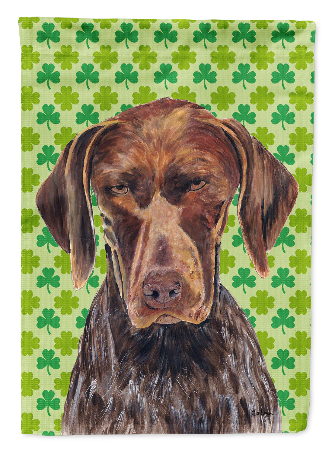 German Shorthaired Pointer St. Patrick's Day Shamrock Portrait House Flag 28x40 Porch Sleeve Pole Decorative Outside Yard Banner Artwork Wall Hanging, Polyester