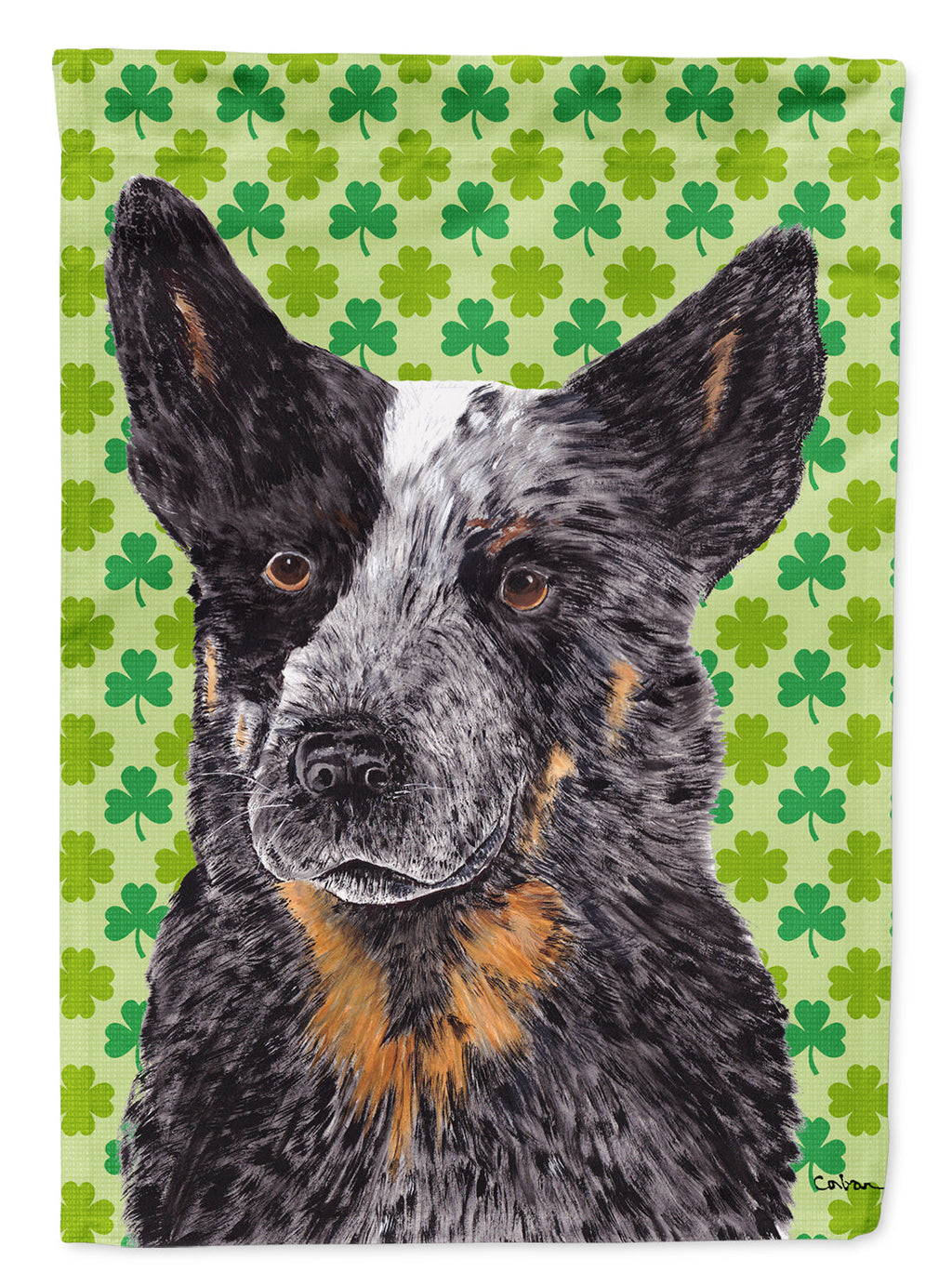 Australian Cattle Dog St. Patrick's Day Shamrock House Flag 28x40 Porch Sleeve Pole Decorative Outside Yard Banner Artwork Wall Hanging, Polyester