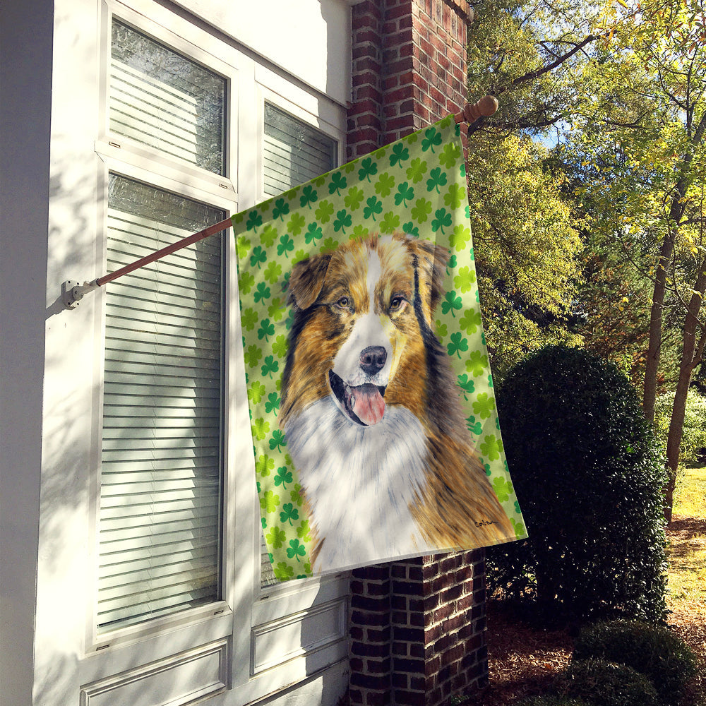 Australian Shepherd St. Patrick's Day Shamrock House Flag 28x40 Porch Sleeve Pole Decorative Outside Yard Banner Artwork Wall Hanging, Polyester