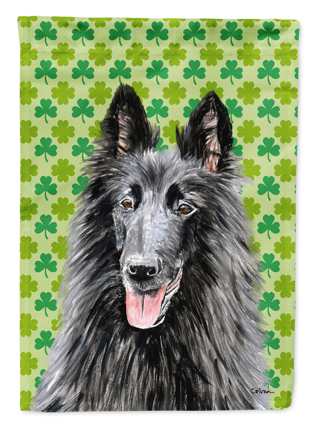 Belgian Sheepdog St. Patrick's Day Shamrock Portrait House Flag 28x40 Porch Sleeve Pole Decorative Outside Yard Banner Artwork Wall Hanging, Polyester