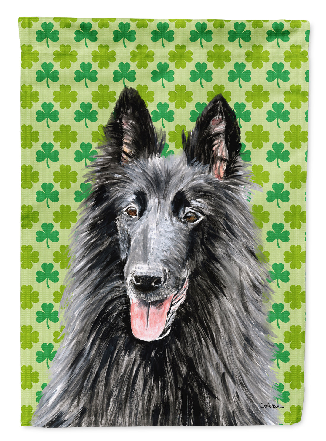Belgian Sheepdog St. Patrick's Day Shamrock Portrait House Flag 28x40 Porch Sleeve Pole Decorative Outside Yard Banner Artwork Wall Hanging, Polyester