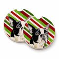 Boston Terrier Candy Cane Holiday Christmas Set of 2 Cup Holder Car Coasters Absorbent Round Sandstone Coasters Gifts for Men or Women, 2.5, Multicolor