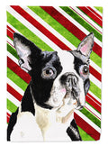 Boston Terrier Candy Cane Holiday Christmas House Flag 28x40 Porch Sleeve Pole Decorative Outside Yard Banner Artwork Wall Hanging, Polyester