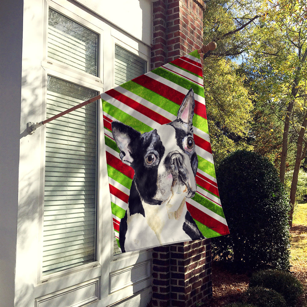 Boston Terrier Candy Cane Holiday Christmas House Flag 28x40 Porch Sleeve Pole Decorative Outside Yard Banner Artwork Wall Hanging, Polyester