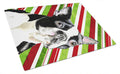 Boston Terrier Candy Cane Holiday Christmas Cutting Board Tempered Glass Kitchen Cutting Surface, Heat Resistant Chopping, Non-Slip Feet, Food Prep & Serving