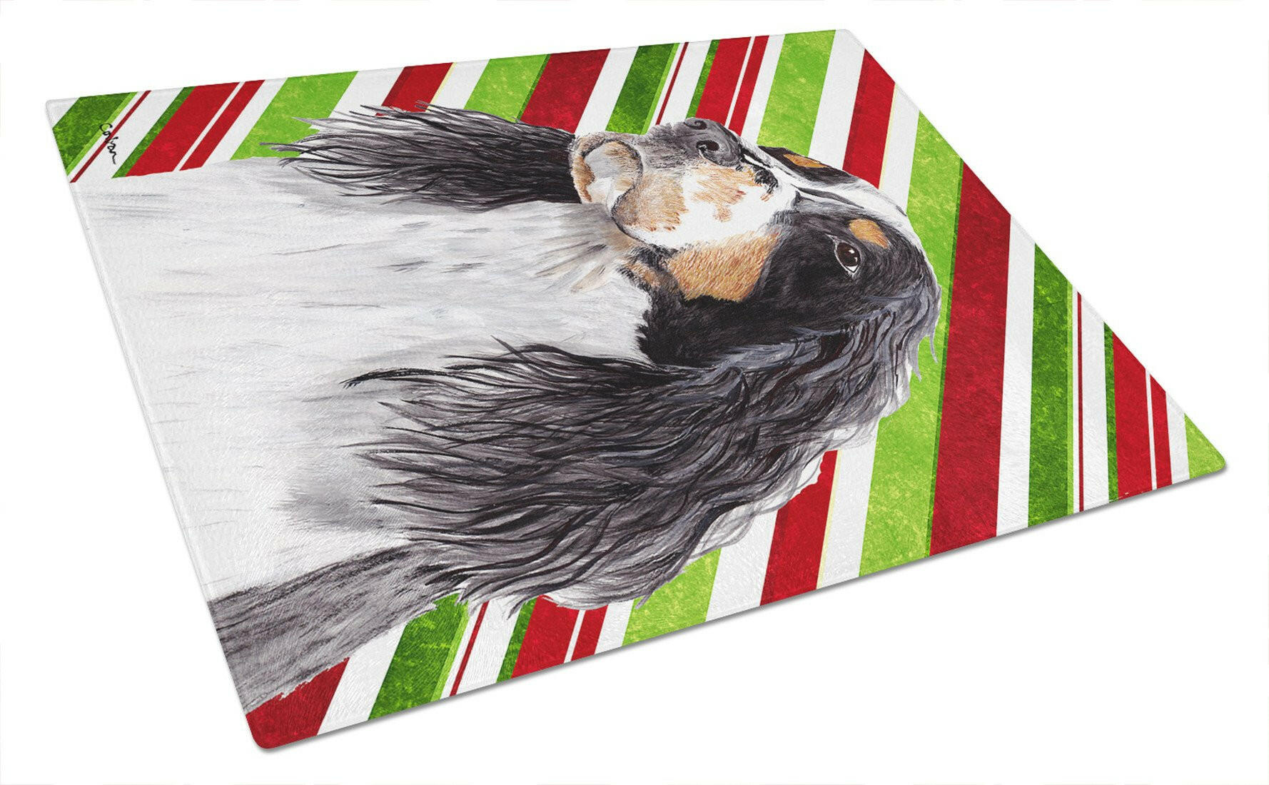 Springer Spaniel Candy Cane Holiday Christmas Cutting Board Tempered Glass Kitchen Cutting Surface, Heat Resistant Chopping, Non-Slip Feet, Food Prep & Serving