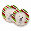 Bichon Frise Candy Cane Holiday Christmas Set of 2 Cup Holder Car Coasters Absorbent Round Sandstone Coasters Gifts for Men or Women, 2.5, Multicolor