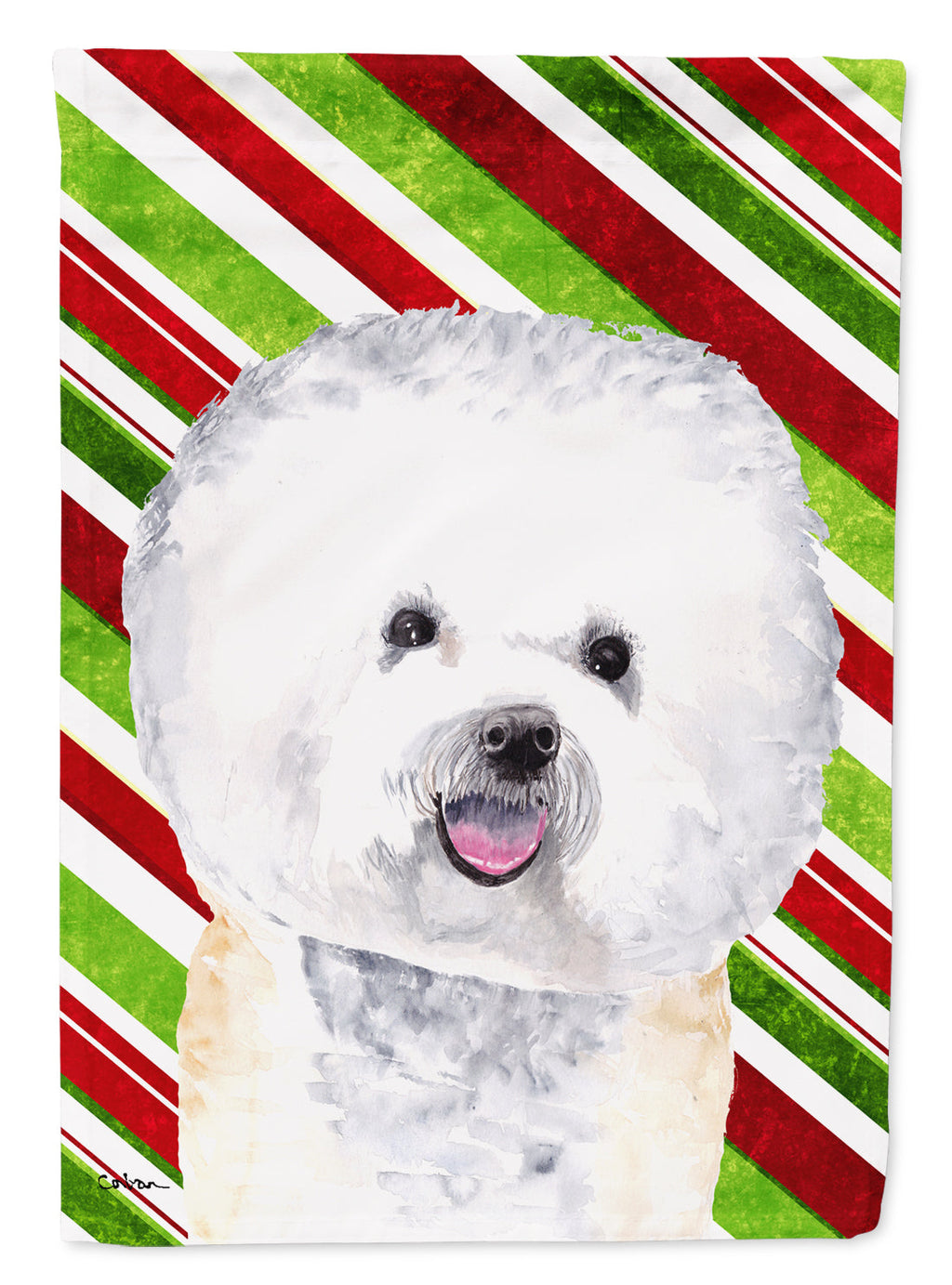 Bichon Frise Candy Cane Holiday Christmas House Flag 28x40 Porch Sleeve Pole Decorative Outside Yard Banner Artwork Wall Hanging, Polyester