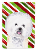 Bichon Frise Candy Cane Holiday Christmas House Flag 28x40 Porch Sleeve Pole Decorative Outside Yard Banner Artwork Wall Hanging, Polyester