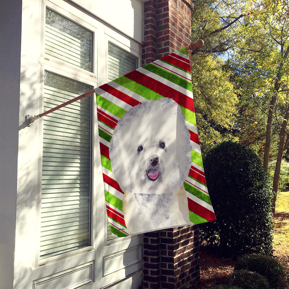 Bichon Frise Candy Cane Holiday Christmas House Flag 28x40 Porch Sleeve Pole Decorative Outside Yard Banner Artwork Wall Hanging, Polyester