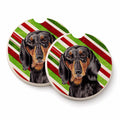 Dachshund Candy Cane Holiday Christmas Set of 2 Cup Holder Car Coasters Absorbent Round Sandstone Coasters Gifts for Men or Women, 2.5, Multicolor