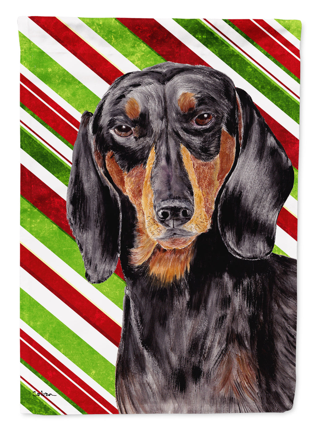 Dachshund Candy Cane Holiday Christmas House Flag 28x40 Porch Sleeve Pole Decorative Outside Yard Banner Artwork Wall Hanging, Polyester