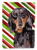 Dachshund Candy Cane Holiday Christmas House Flag 28x40 Porch Sleeve Pole Decorative Outside Yard Banner Artwork Wall Hanging, Polyester