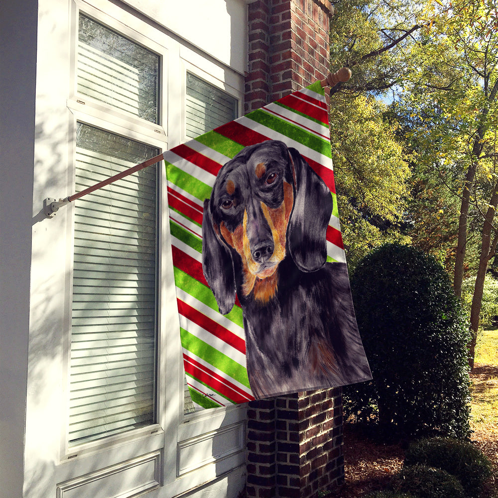 Dachshund Candy Cane Holiday Christmas House Flag 28x40 Porch Sleeve Pole Decorative Outside Yard Banner Artwork Wall Hanging, Polyester