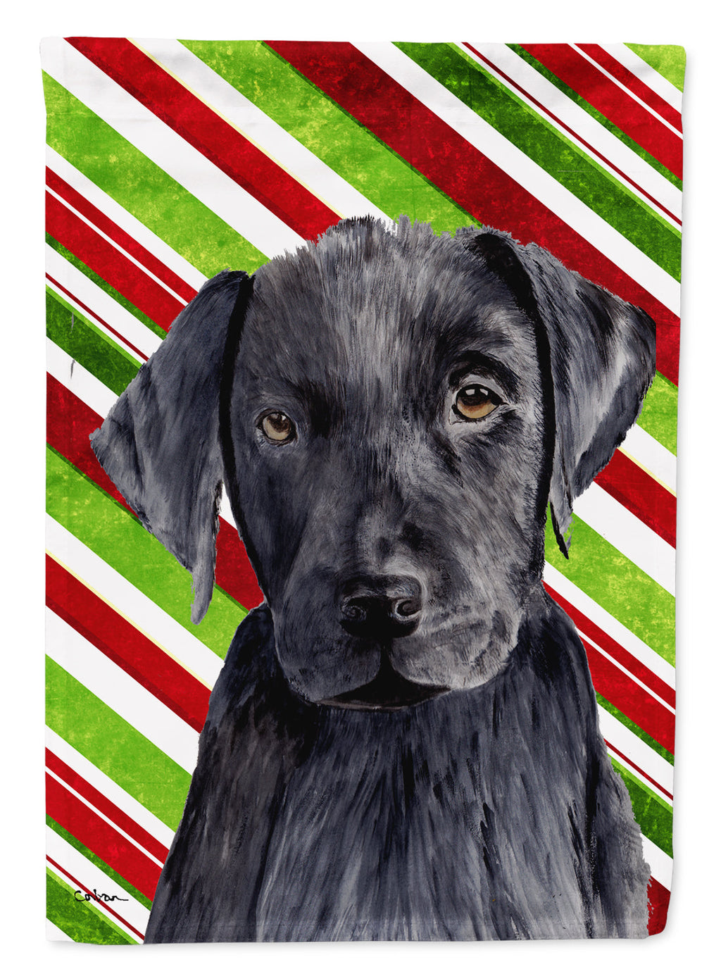Labrador Candy Cane Holiday Christmas House Flag 28x40 Porch Sleeve Pole Decorative Outside Yard Banner Artwork Wall Hanging, Polyester