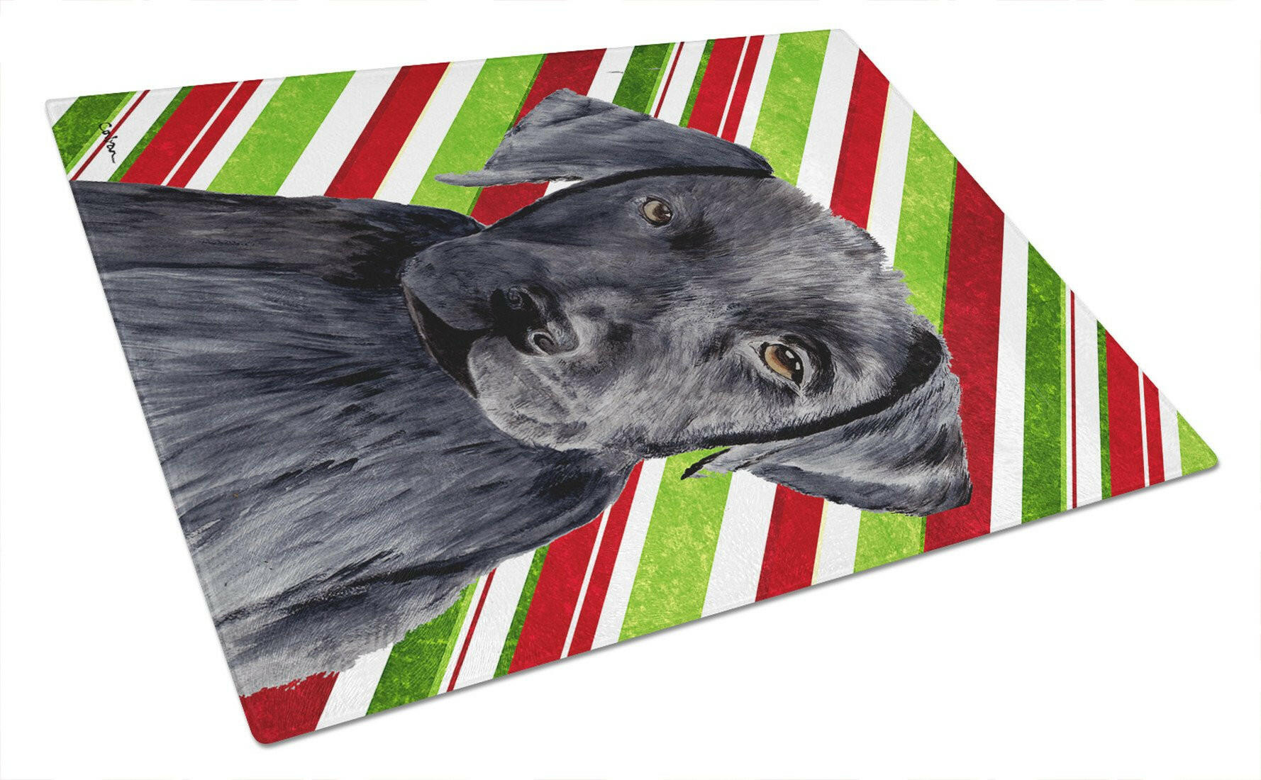 Labrador Candy Cane Holiday Christmas Cutting Board Tempered Glass Kitchen Cutting Surface, Heat Resistant Chopping, Non-Slip Feet, Food Prep & Serving