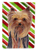 Yorkie Candy Cane Holiday Christmas House Flag 28x40 Porch Sleeve Pole Decorative Outside Yard Banner Artwork Wall Hanging, Polyester