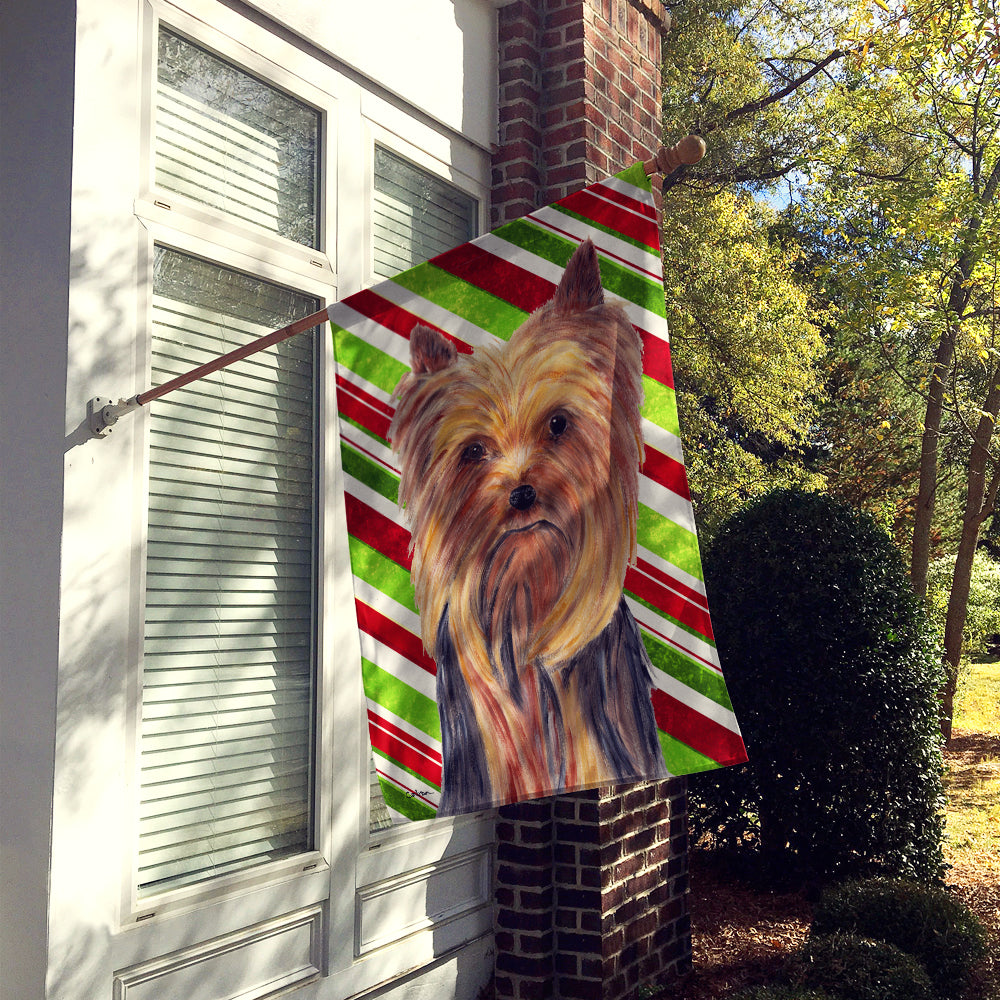 Yorkie Candy Cane Holiday Christmas House Flag 28x40 Porch Sleeve Pole Decorative Outside Yard Banner Artwork Wall Hanging, Polyester