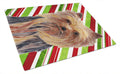 Yorkie Candy Cane Holiday Christmas Cutting Board Tempered Glass Kitchen Cutting Surface, Heat Resistant Chopping, Non-Slip Feet, Food Prep & Serving