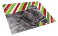 Pug Candy Cane Holiday Christmas Cutting Board Tempered Glass Kitchen Cutting Surface, Heat Resistant Chopping, Non-Slip Feet, Food Prep & Serving