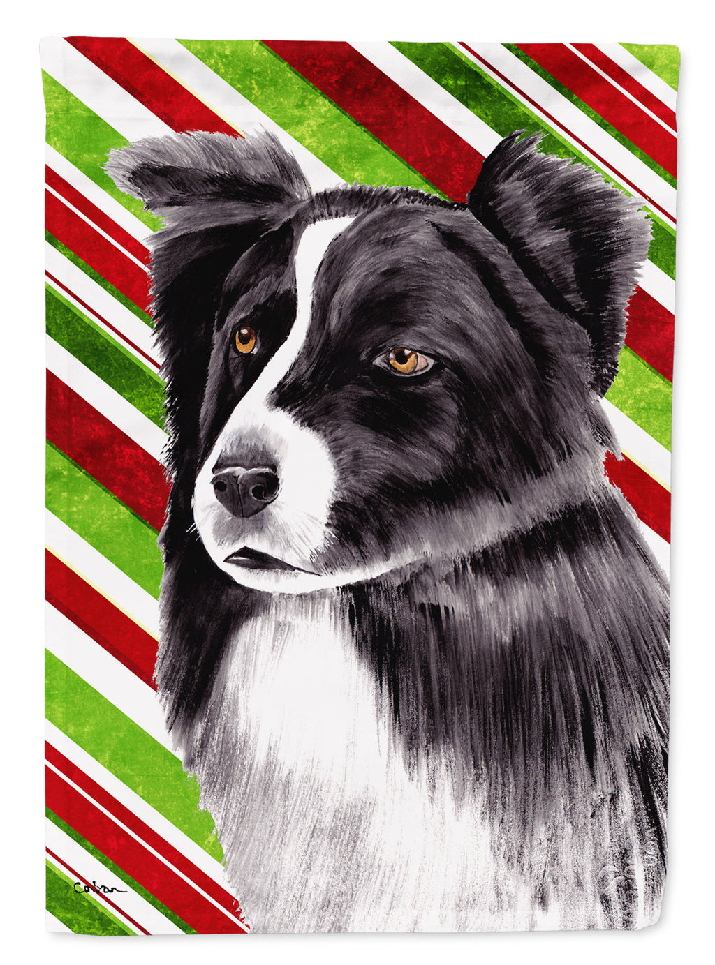 Border Collie Candy Cane Holiday Christmas House Flag 28x40 Porch Sleeve Pole Decorative Outside Yard Banner Artwork Wall Hanging, Polyester