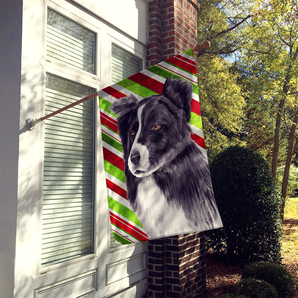 Border Collie Candy Cane Holiday Christmas House Flag 28x40 Porch Sleeve Pole Decorative Outside Yard Banner Artwork Wall Hanging, Polyester