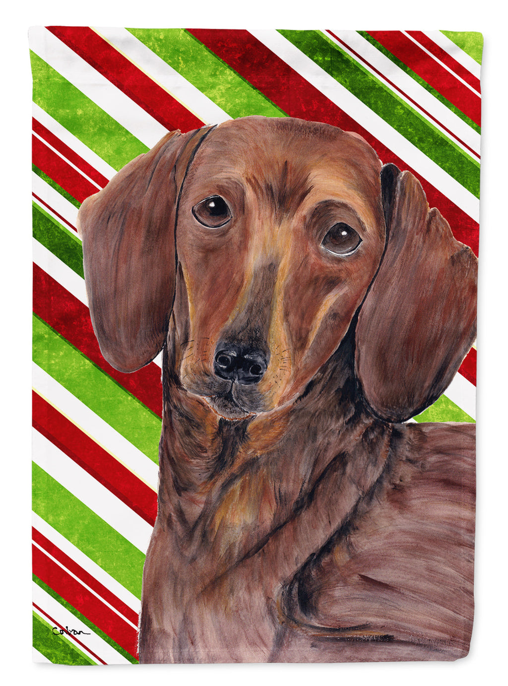 Dachshund Candy Cane Holiday Christmas House Flag 28x40 Porch Sleeve Pole Decorative Outside Yard Banner Artwork Wall Hanging, Polyester