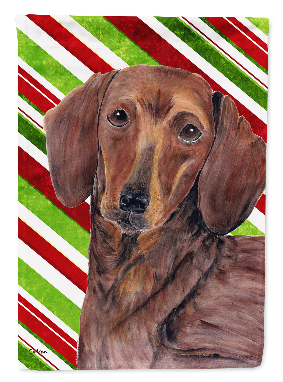 Dachshund Candy Cane Holiday Christmas House Flag 28x40 Porch Sleeve Pole Decorative Outside Yard Banner Artwork Wall Hanging, Polyester