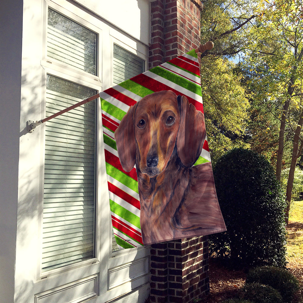 Dachshund Candy Cane Holiday Christmas House Flag 28x40 Porch Sleeve Pole Decorative Outside Yard Banner Artwork Wall Hanging, Polyester