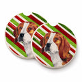 Beagle Candy Cane Holiday Christmas Set of 2 Cup Holder Car Coasters Absorbent Round Sandstone Coasters Gifts for Men or Women, 2.5, Multicolor