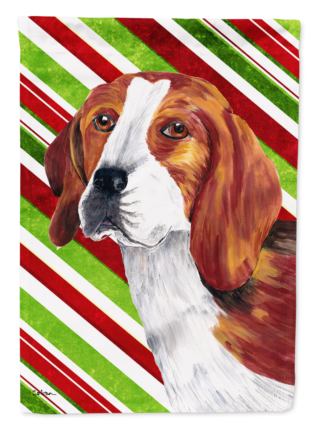 Beagle Candy Cane Holiday Christmas House Flag 28x40 Porch Sleeve Pole Decorative Outside Yard Banner Artwork Wall Hanging, Polyester