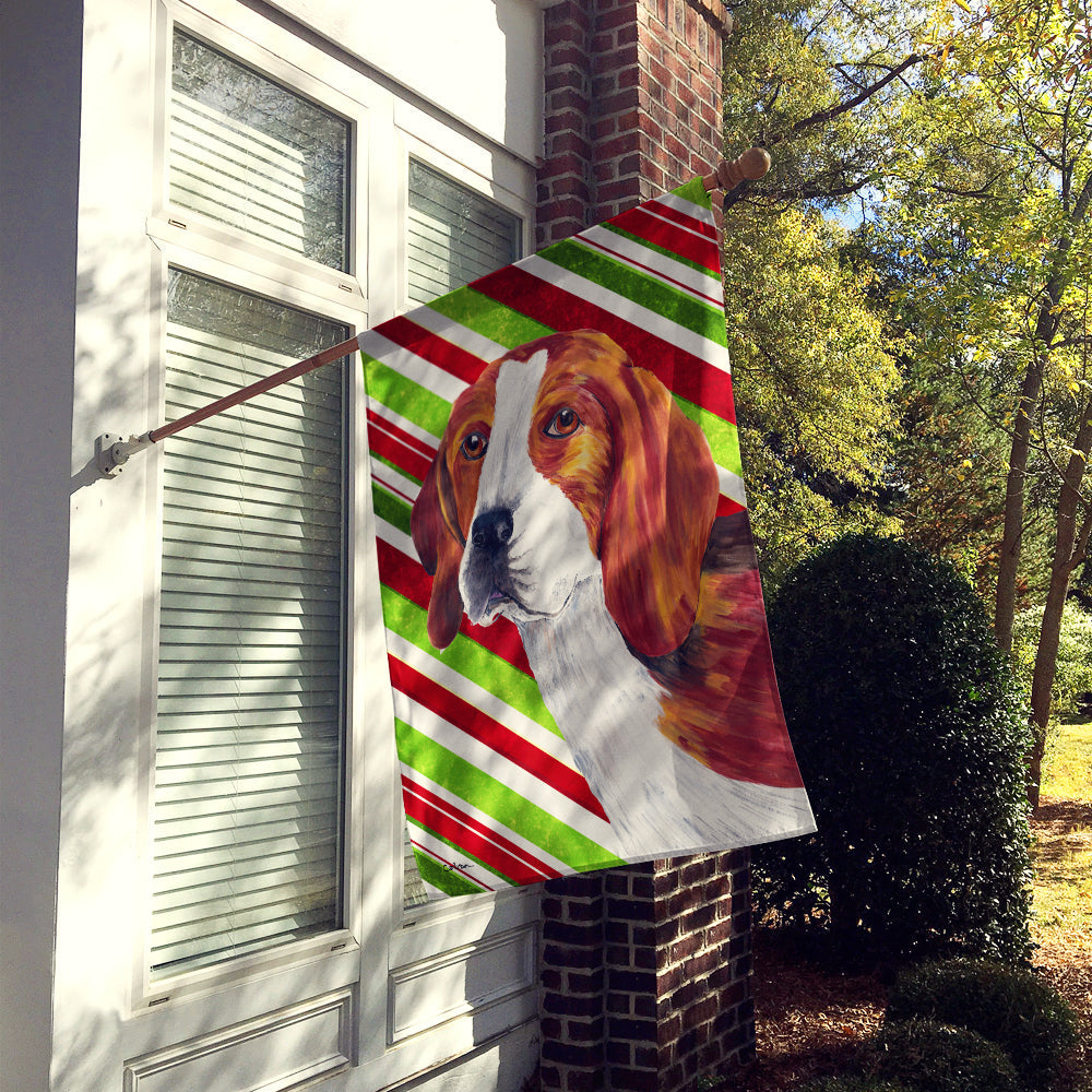 Beagle Candy Cane Holiday Christmas House Flag 28x40 Porch Sleeve Pole Decorative Outside Yard Banner Artwork Wall Hanging, Polyester