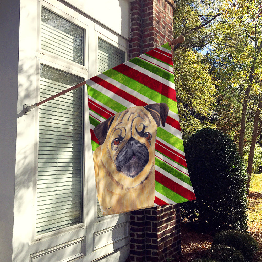 Pug Candy Cane Holiday Christmas House Flag 28x40 Porch Sleeve Pole Decorative Outside Yard Banner Artwork Wall Hanging, Polyester