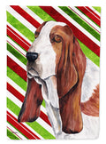 Basset Hound Candy Cane Holiday Christmas House Flag 28x40 Porch Sleeve Pole Decorative Outside Yard Banner Artwork Wall Hanging, Polyester