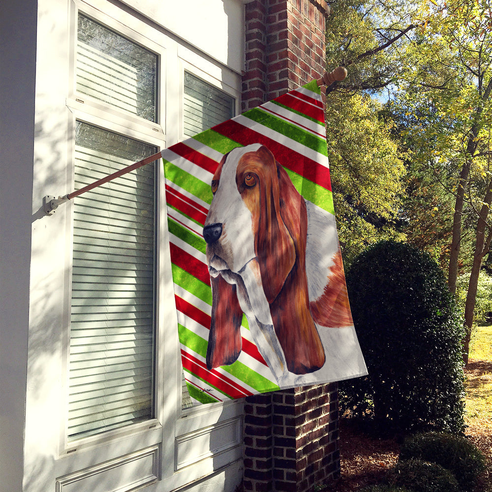 Basset Hound Candy Cane Holiday Christmas House Flag 28x40 Porch Sleeve Pole Decorative Outside Yard Banner Artwork Wall Hanging, Polyester