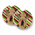 Airedale Candy Cane Holiday Christmas Set of 2 Cup Holder Car Coasters Absorbent Round Sandstone Coasters Gifts for Men or Women, 2.5, Multicolor