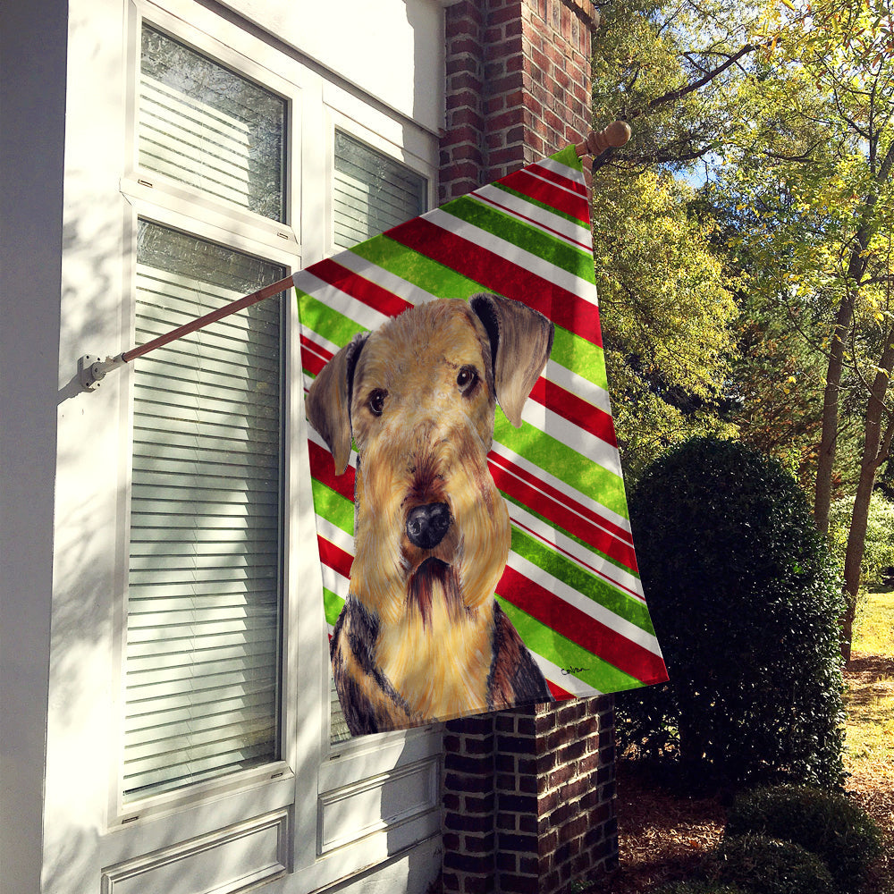Airedale Candy Cane Holiday Christmas House Flag 28x40 Porch Sleeve Pole Decorative Outside Yard Banner Artwork Wall Hanging, Polyester